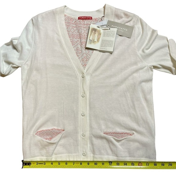 NWT Purotatto Ivory Cardigan Lightweight Sweater Maglia Con Stampa Large Italy - Picture 9 of 16